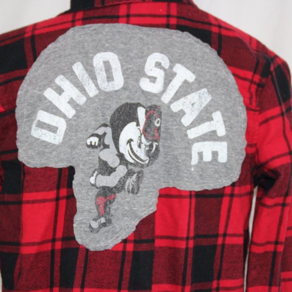 Ohio Buckeyes Distressed Flannel Women's Sz M Ohio State Upcycled One of a Kind - Picture 5 of 10